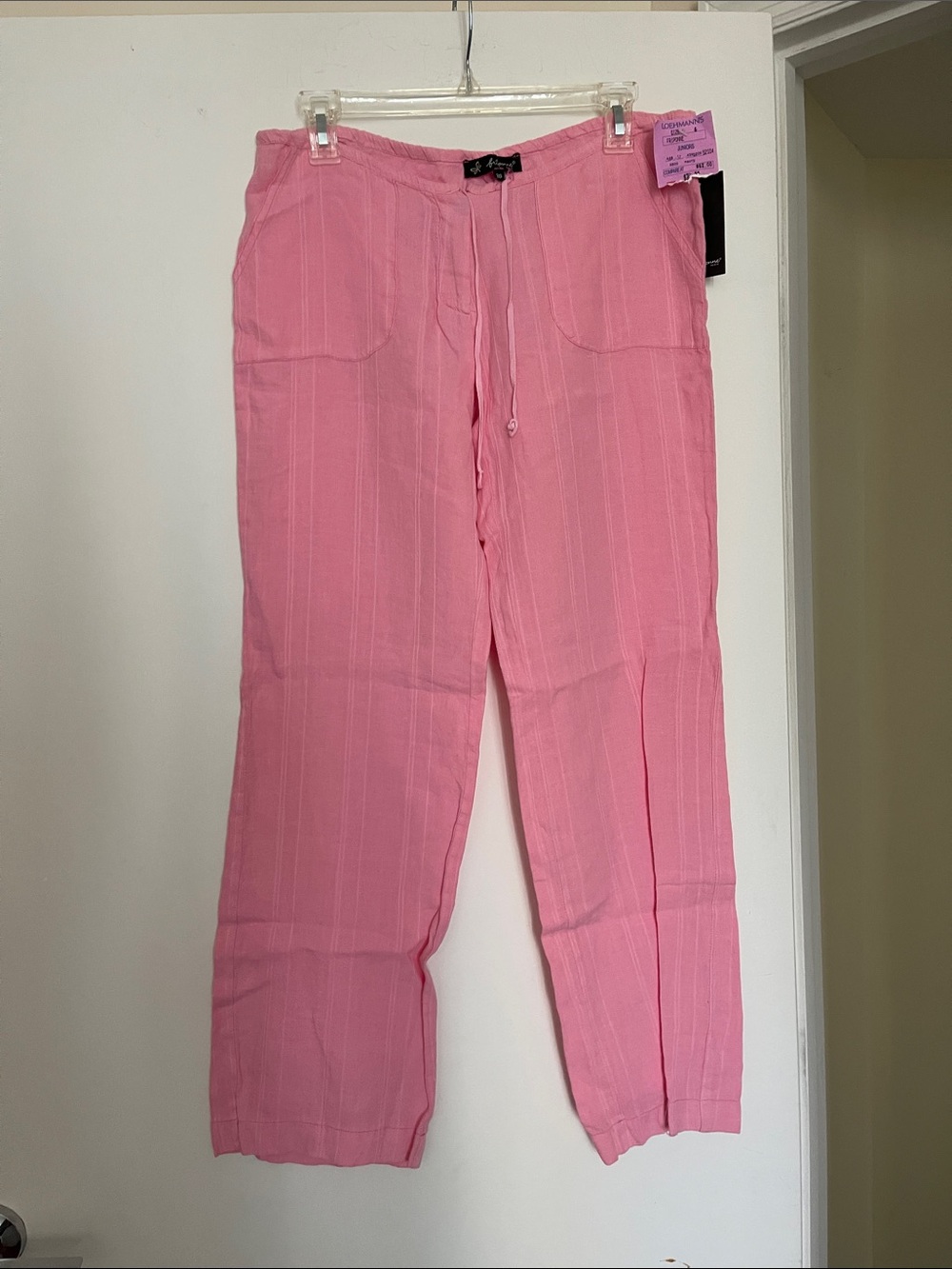 Pink Drawstring Linen Pants - Picture 1 of 11